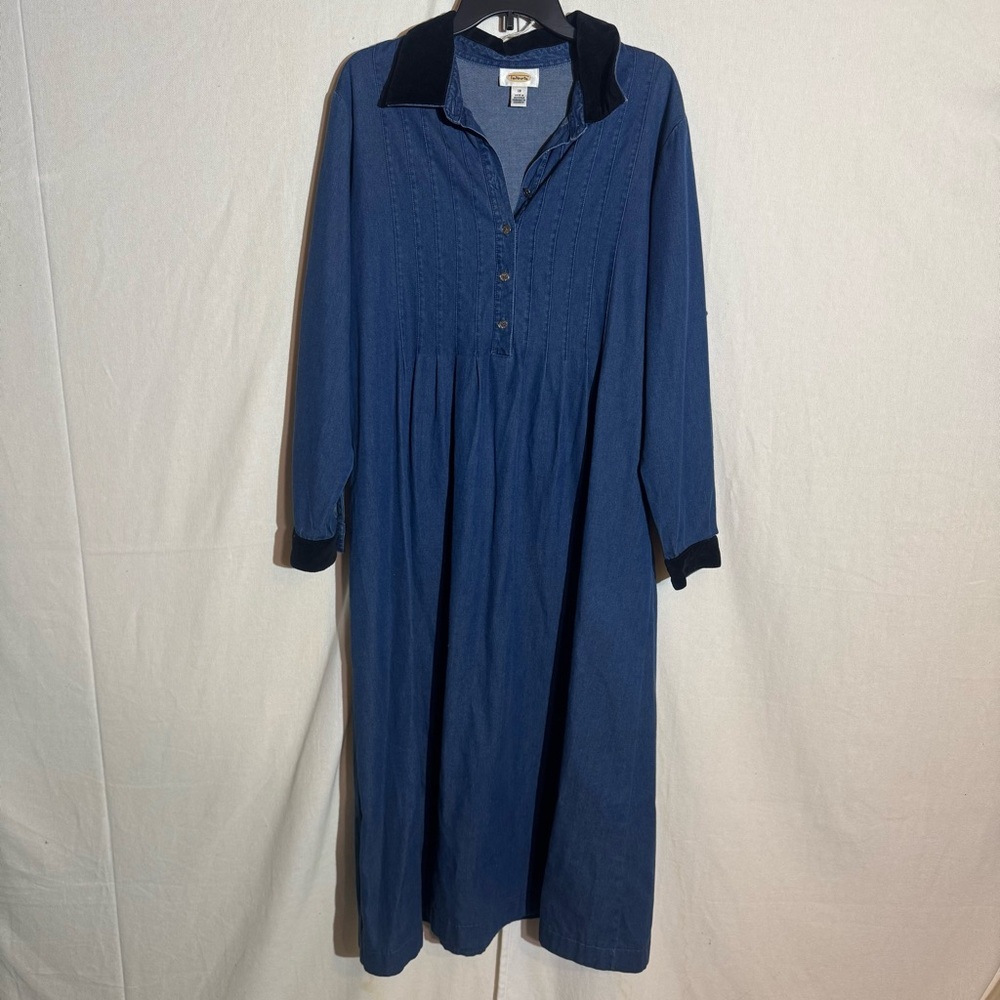 Vintage Talbots // denim long sleeves corduroy collar maxi dress size 18 a26